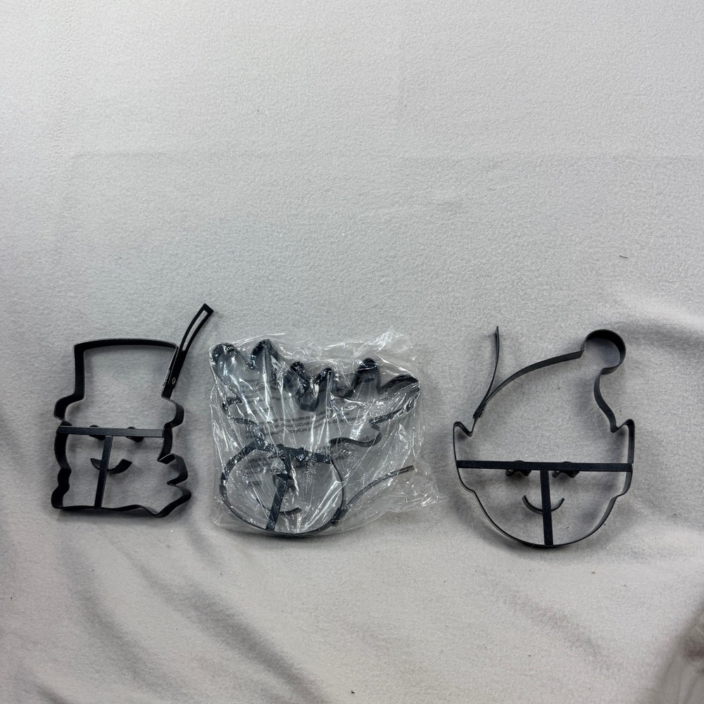 William Sonoma 3pc X'mas Pancake Molds Snowman Reindeer Elf Black Metal Handles
